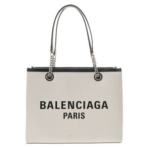 BALENCIAGA Duty White Black Canvas Leather Tote Bag